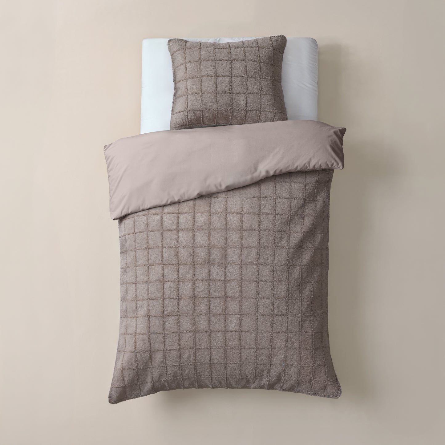 Faux Fur Check Taupe 140x200/220