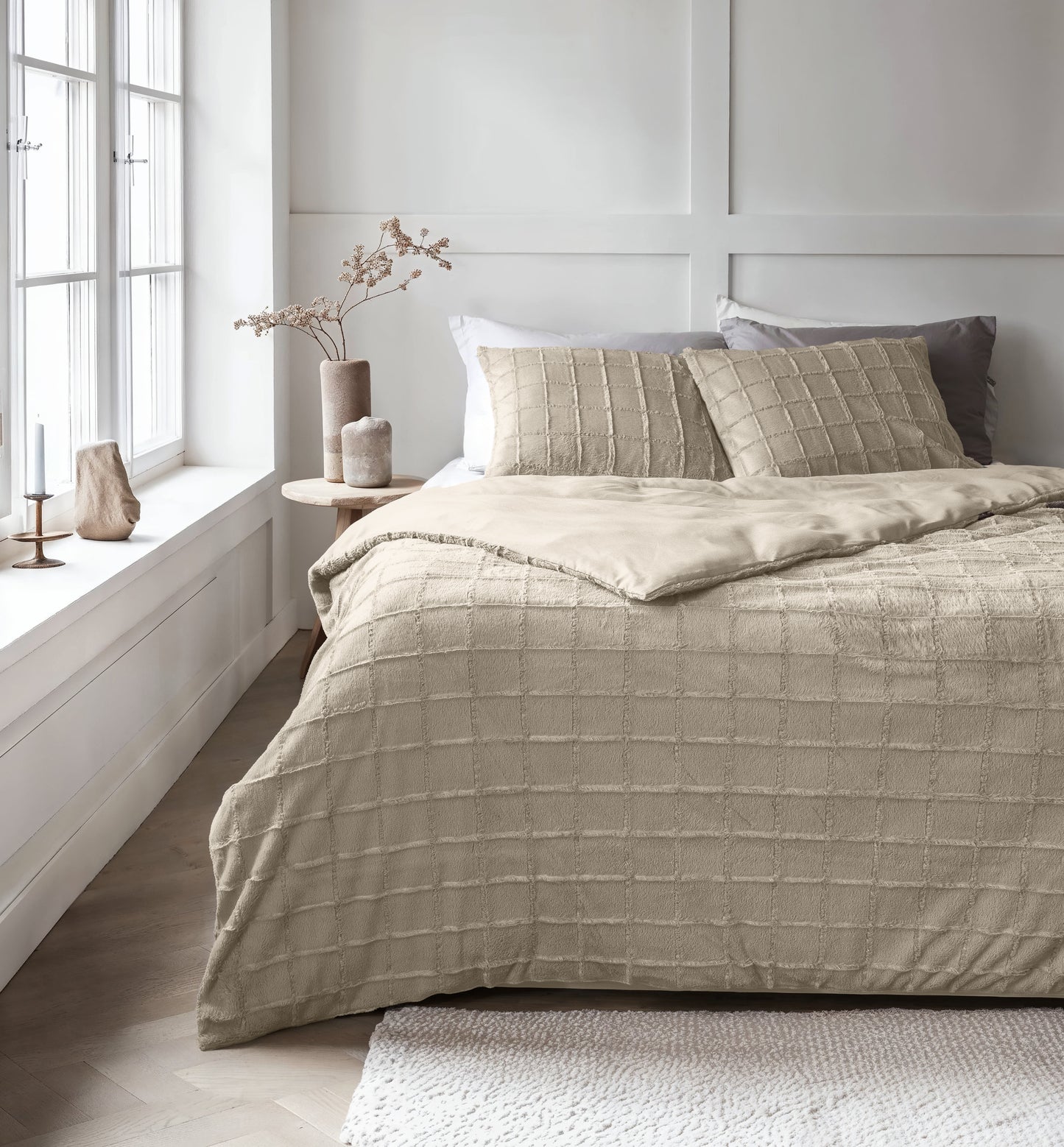 Faux Fur Check Beige 140x200/220