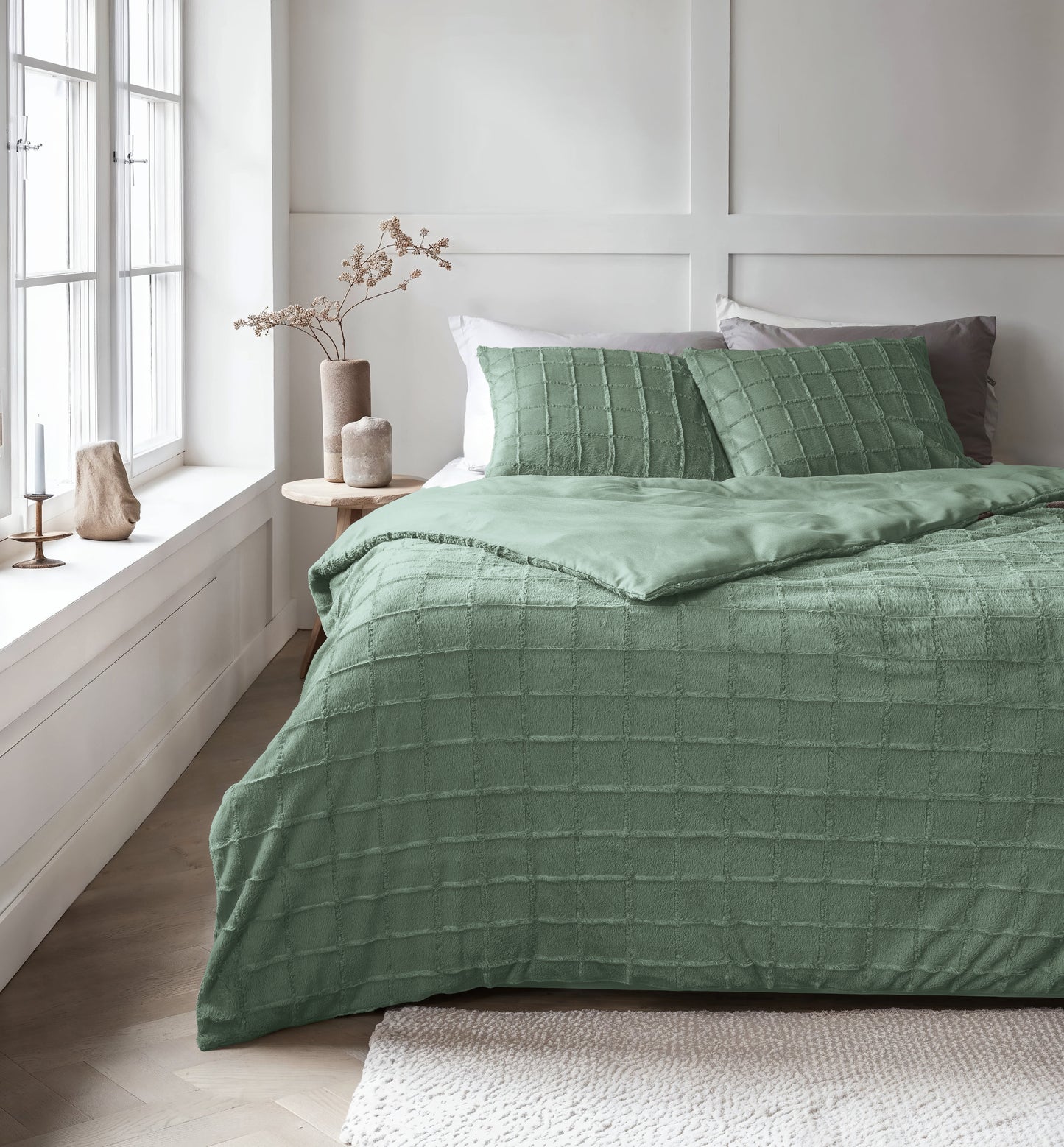 Faux Fur Check Donker Groen 140x200/220