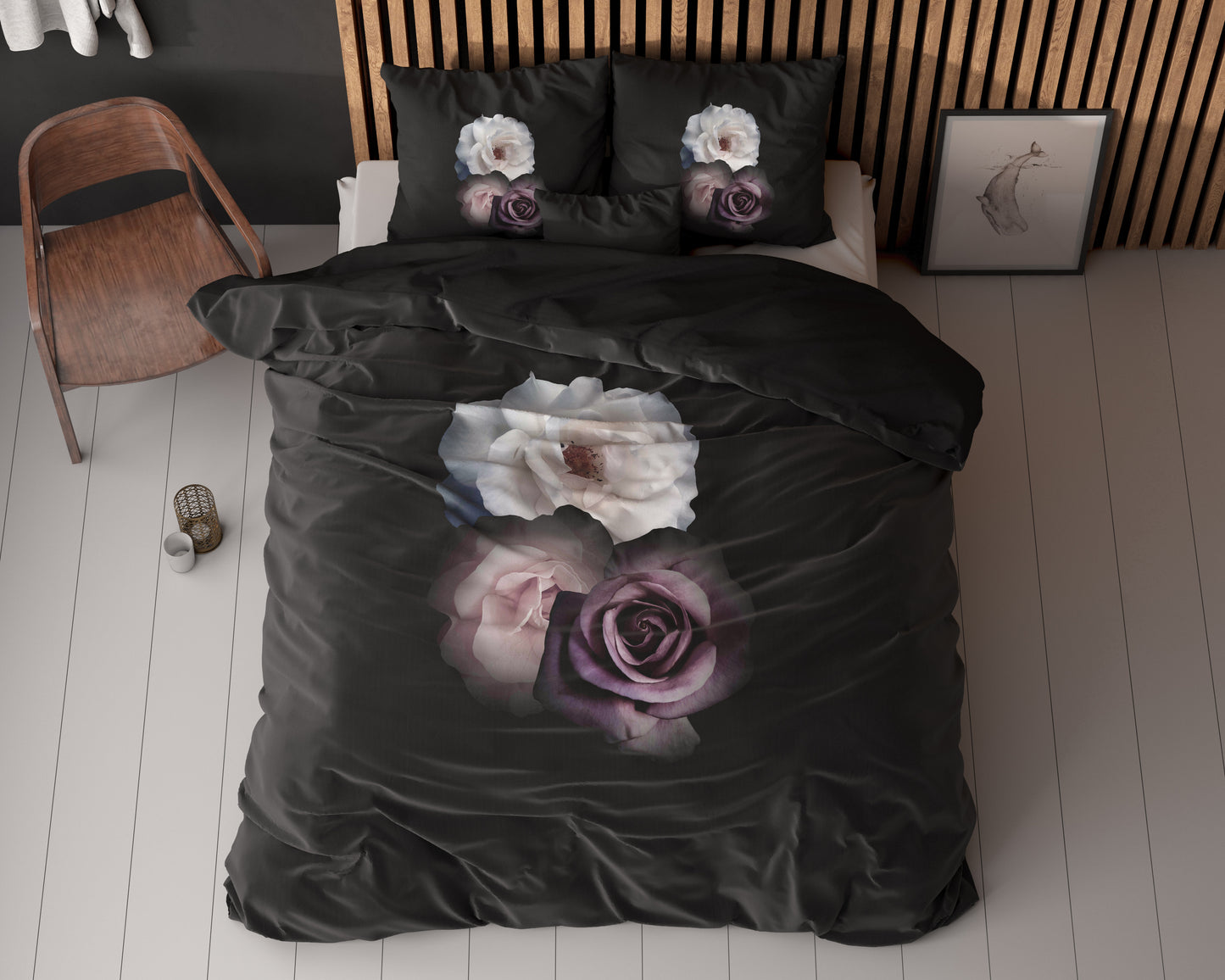 Deep Flowers Zwart 240 x 200/220