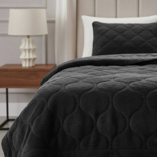 Lazy Dekbed Teddy Zwart 140 x 200 Met Luxe Kussensloop