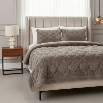 Lazy Dekbed Teddy Taupe/Grijs 200 x 200 Met Luxe Kussenslopen