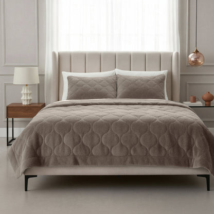 Lazy Dekbed Teddy Taupe/Grijs 200 x 200 Met Luxe Kussenslopen