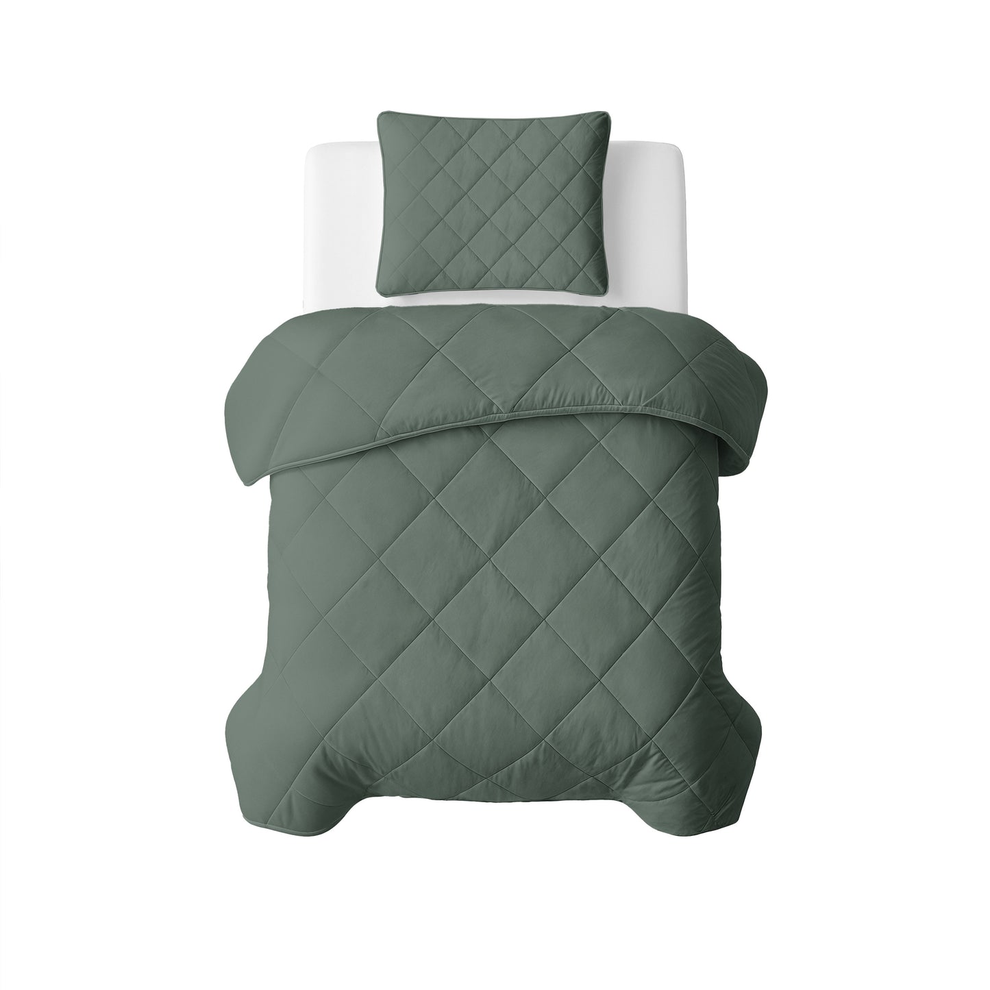 Lazy Dekbed Uni Grijs/Groen 140 x 200 Met Kussensloop
