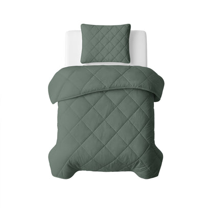 Lazy Dekbed Uni Grijs/Groen 140 x 200 Met Kussensloop