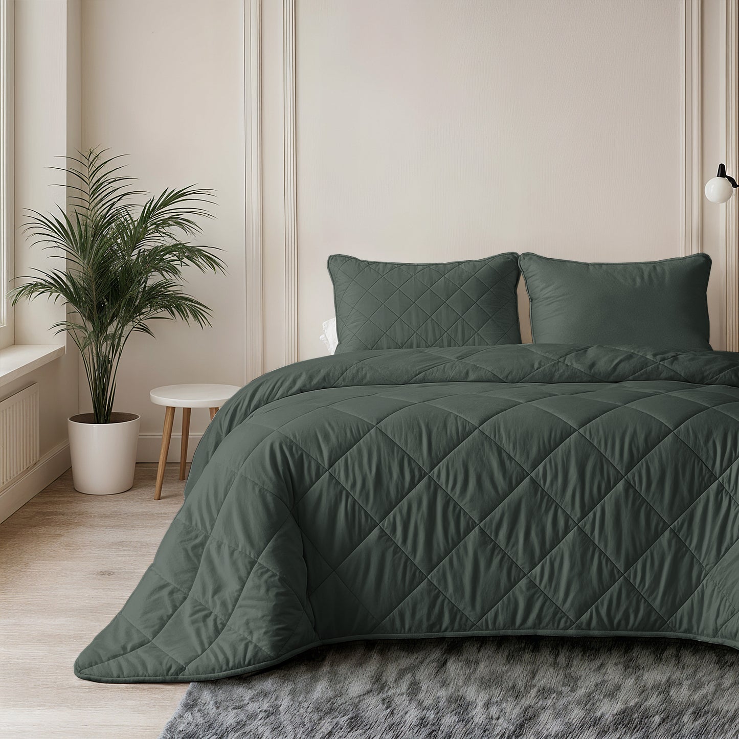 Lazy Dekbed Uni Grijs/Groen 140 x 200 Met Kussensloop