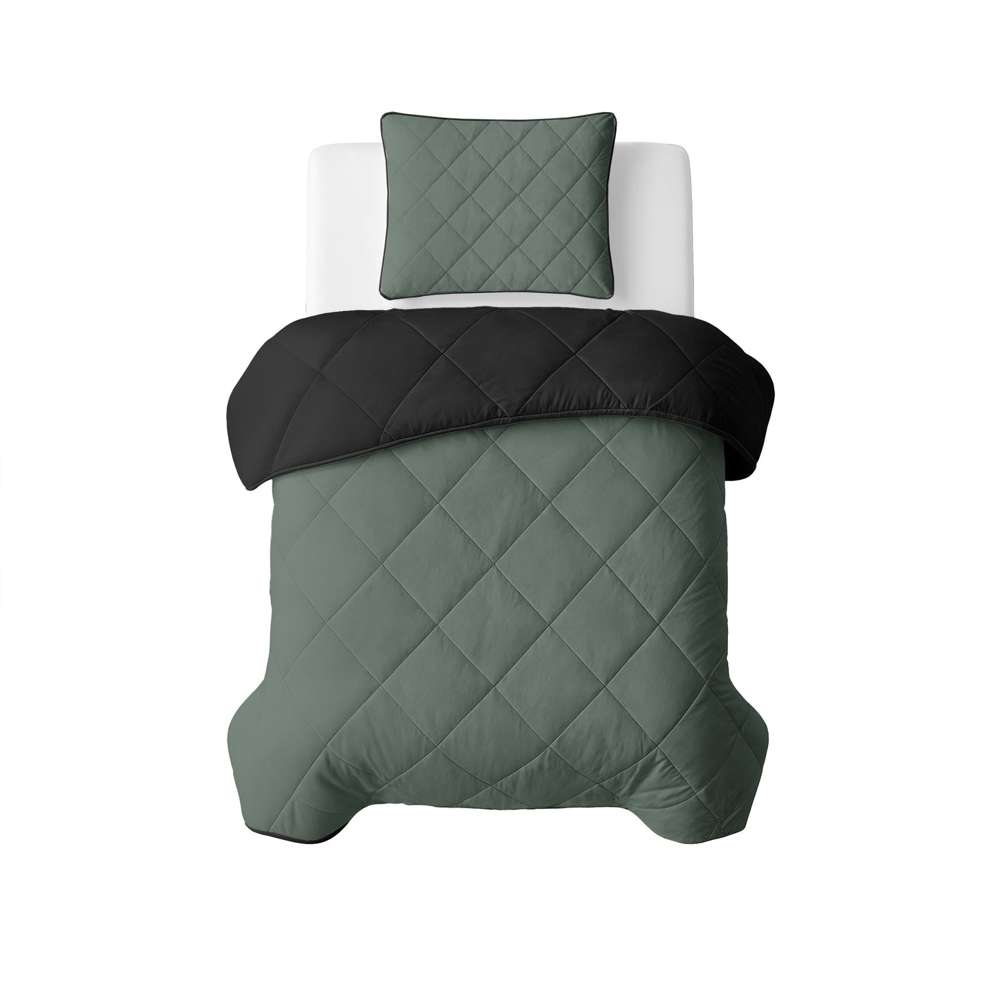 Lazy Dekbed Uni Groen/Zwart 140 x 200 Met Kussensloop