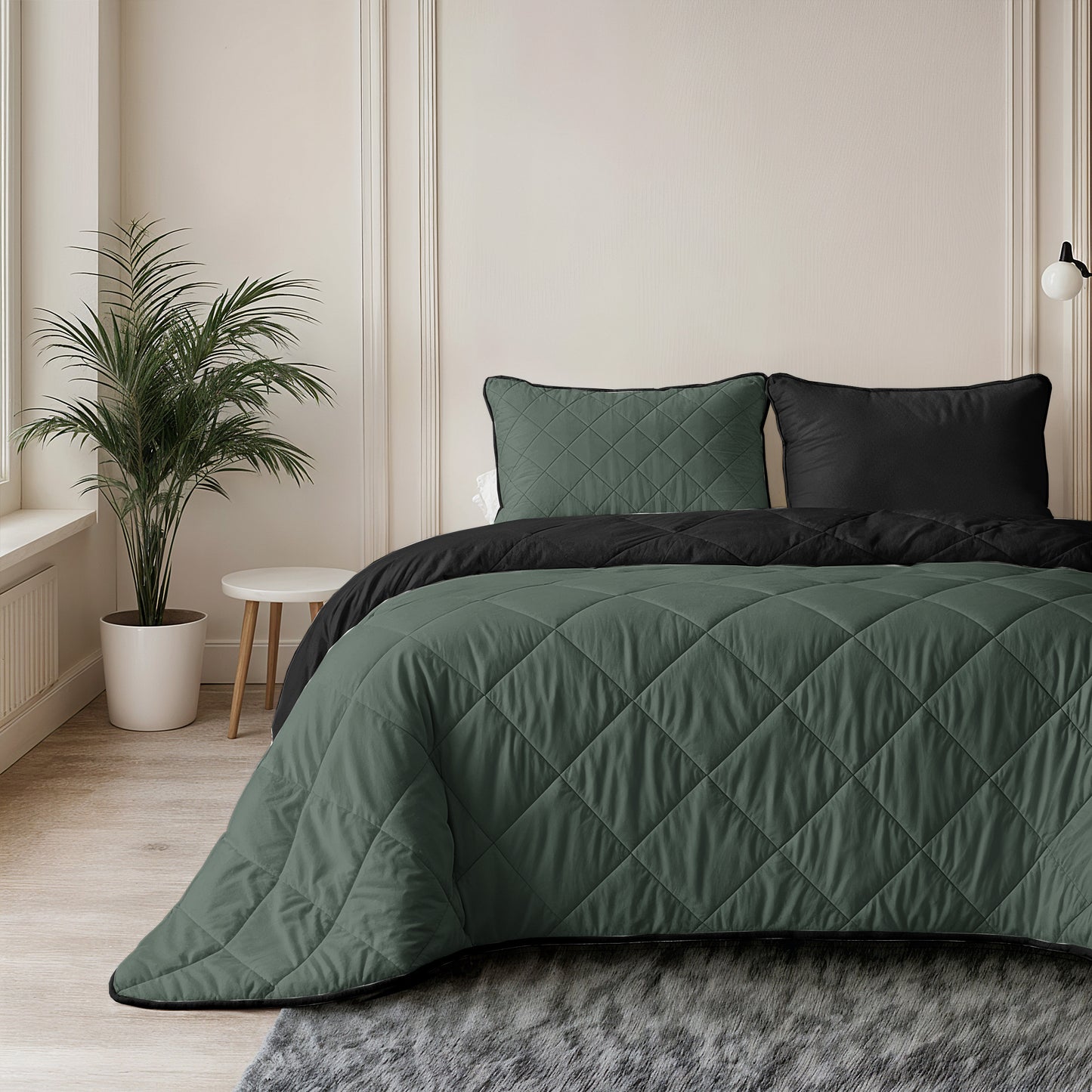 Lazy Dekbed Uni Groen/Zwart 140 x 200 Met Kussensloop