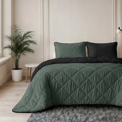 Lazy Dekbed Uni Groen/Zwart 140 x 200 Met Kussensloop