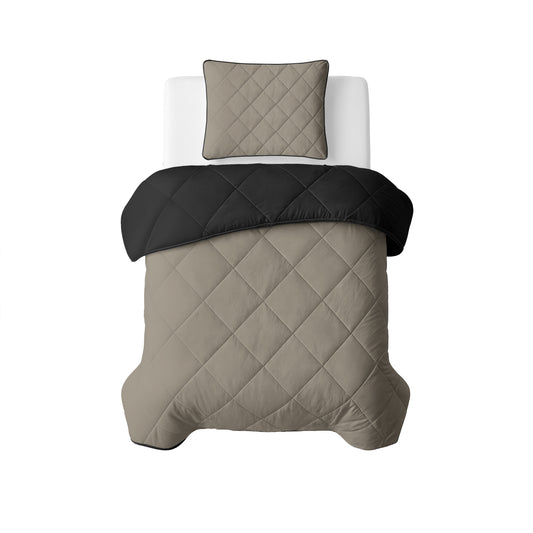 Lazy Dekbed Uni Taupe/Zwart 140 x 200 Met Kussensloop