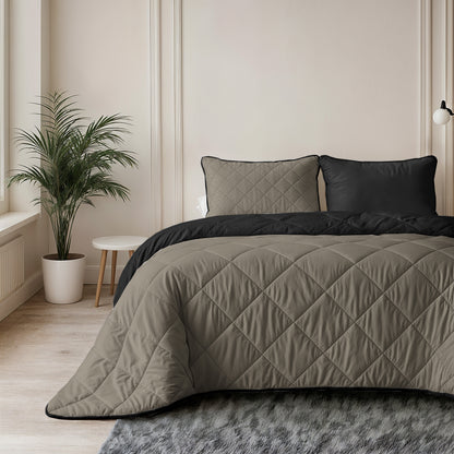 Lazy Dekbed Uni Taupe/Zwart 140 x 200 Met Kussensloop
