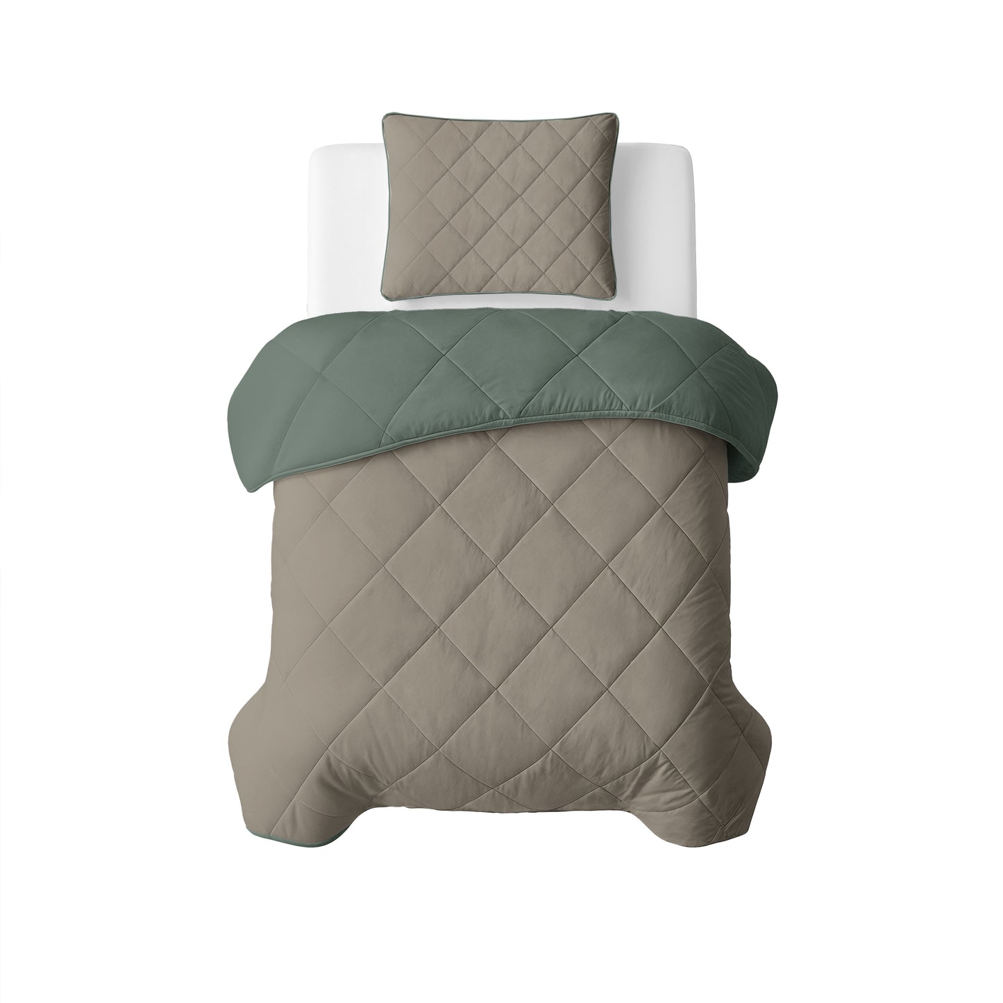 Lazy Dekbed Uni Groen/Taupe 140 x 200 Met Kussensloop