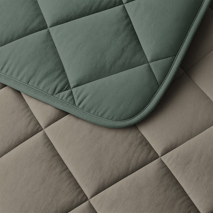 Lazy Dekbed Uni Groen/Taupe Grijs 200 x 200 Met Kussenslopen