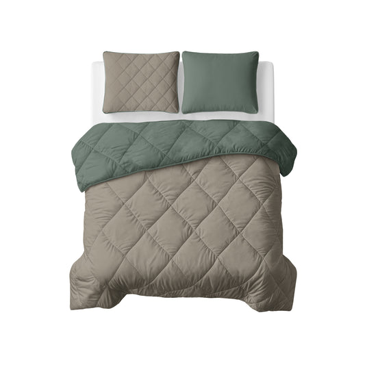 Lazy Dekbed Uni Groen/Taupe Grijs 200 x 200 Met Kussenslopen