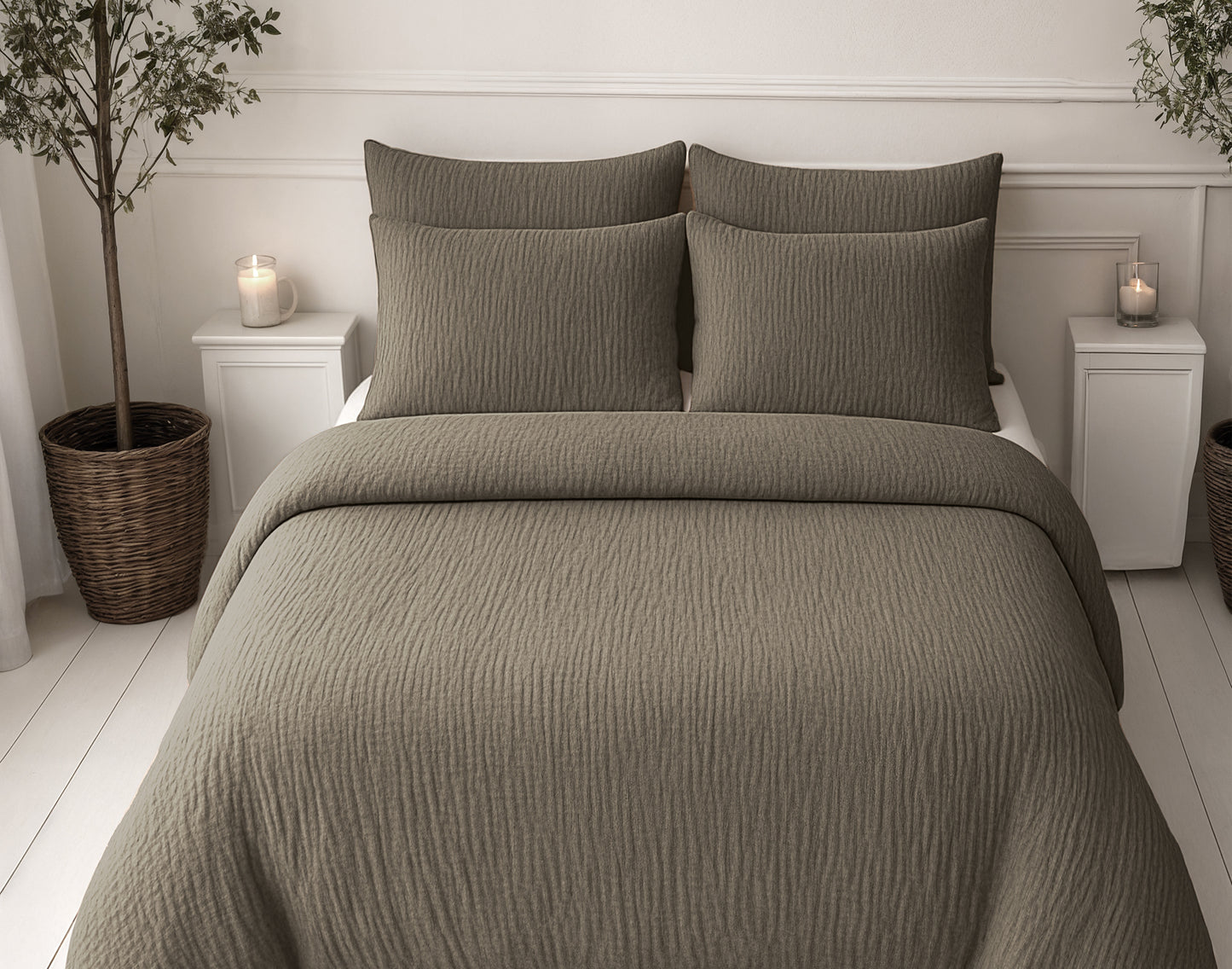 Lazy Dekbed Mousseline Taupe 240 x 200 Met Kussenslopen