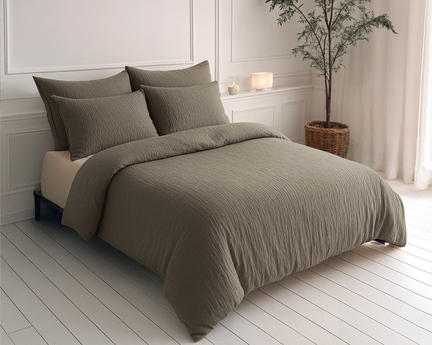Lazy Dekbed Mousseline Taupe 240 x 200 Met Kussenslopen
