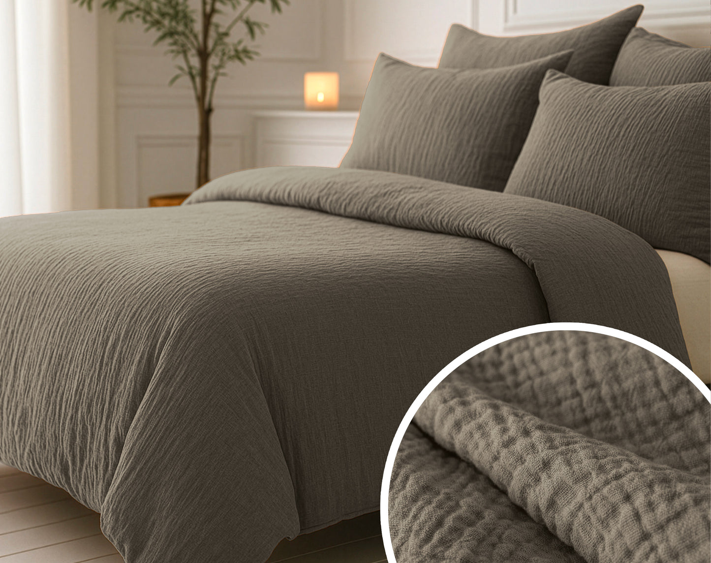 Lazy Dekbed Mousseline Taupe 240 x 200 Met Kussenslopen