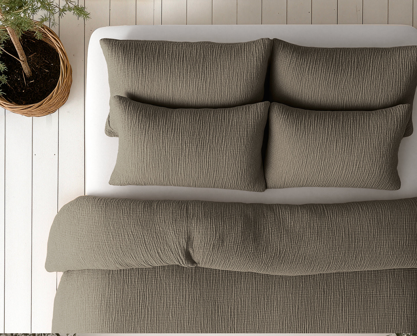 Lazy Dekbed Mousseline Taupe 240 x 200 Met Kussenslopen
