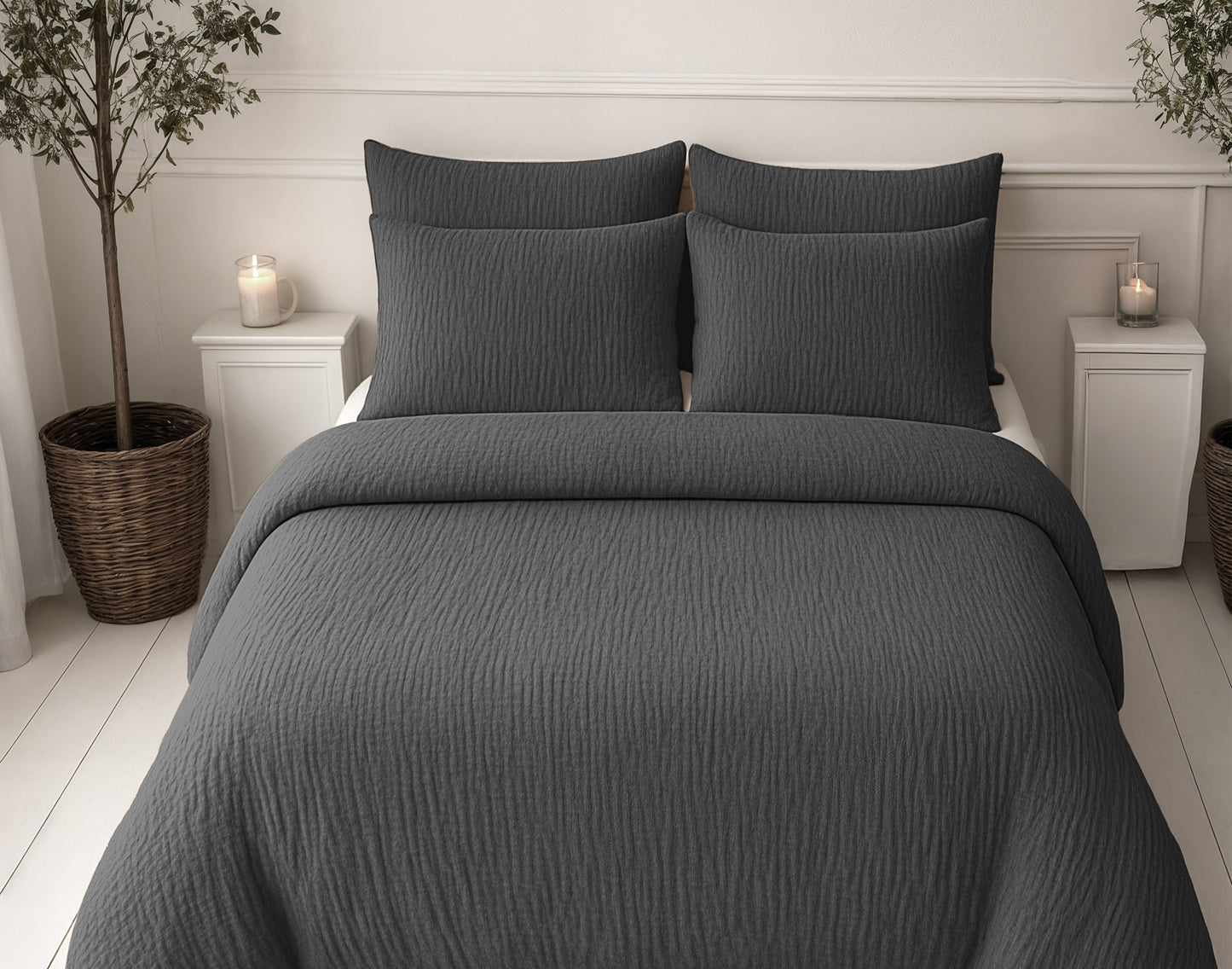 Lazy Dekbed Mousseline Antraciet 240 x 200 Met Kussenslopen