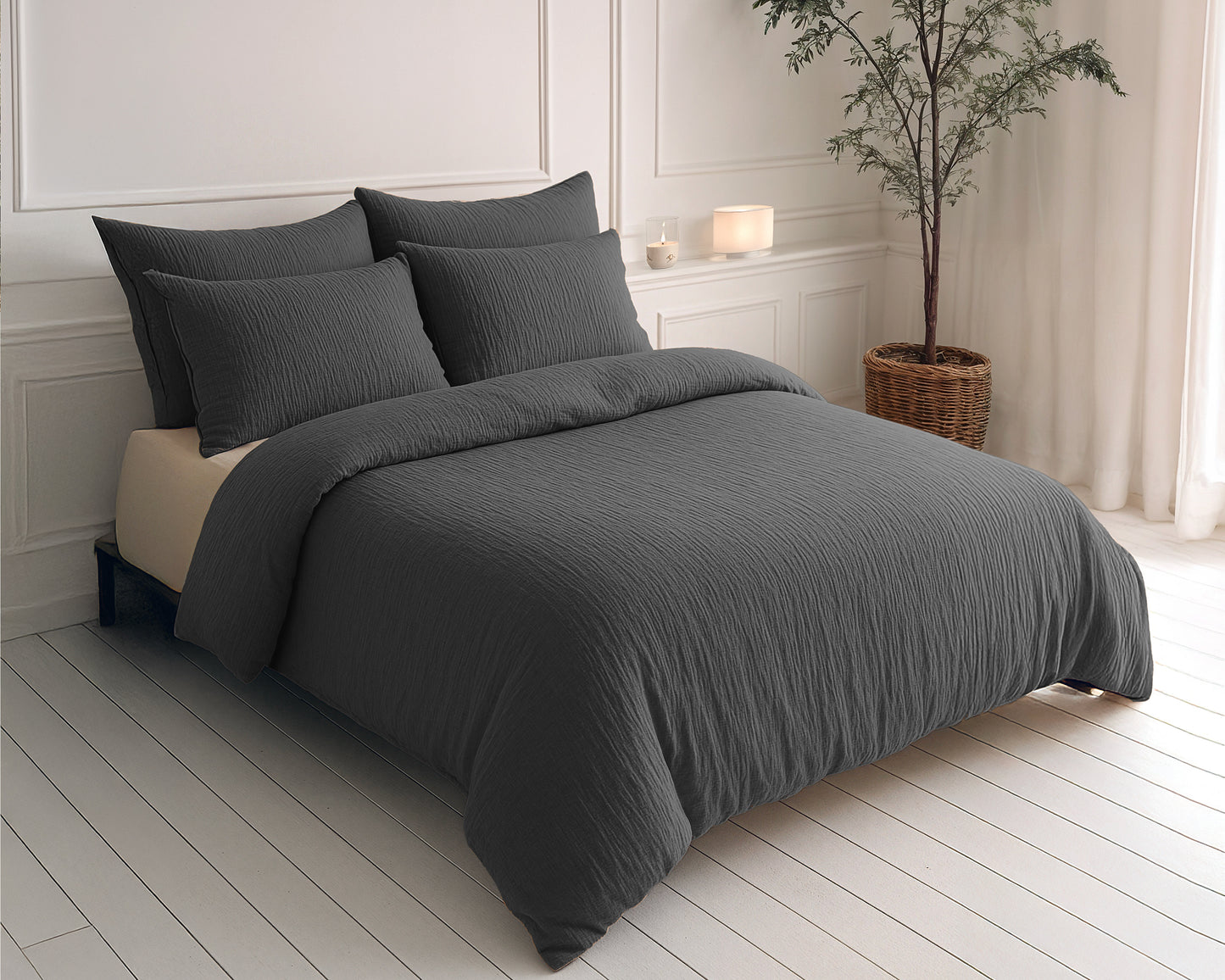 Lazy Dekbed Mousseline Antraciet 240 x 200 Met Kussenslopen