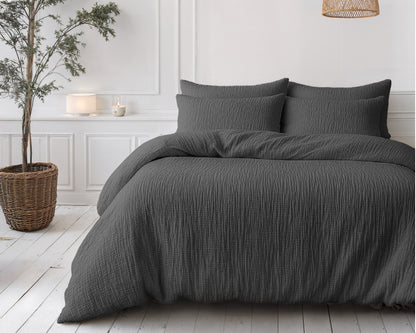 Lazy Dekbed Mousseline Antraciet 240 x 200 Met Kussenslopen