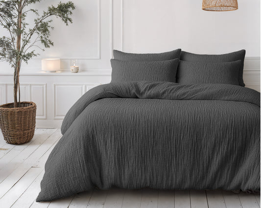 Lazy Dekbed Mousseline Antraciet 240 x 200 Met Kussenslopen